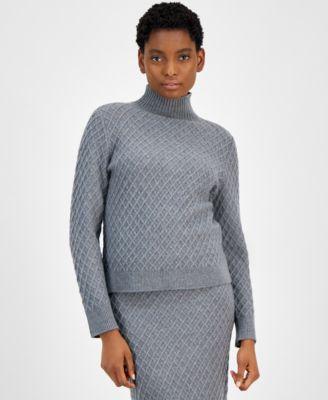 Petite Diamond-Stitch Mock-Neck Sweater Product Image