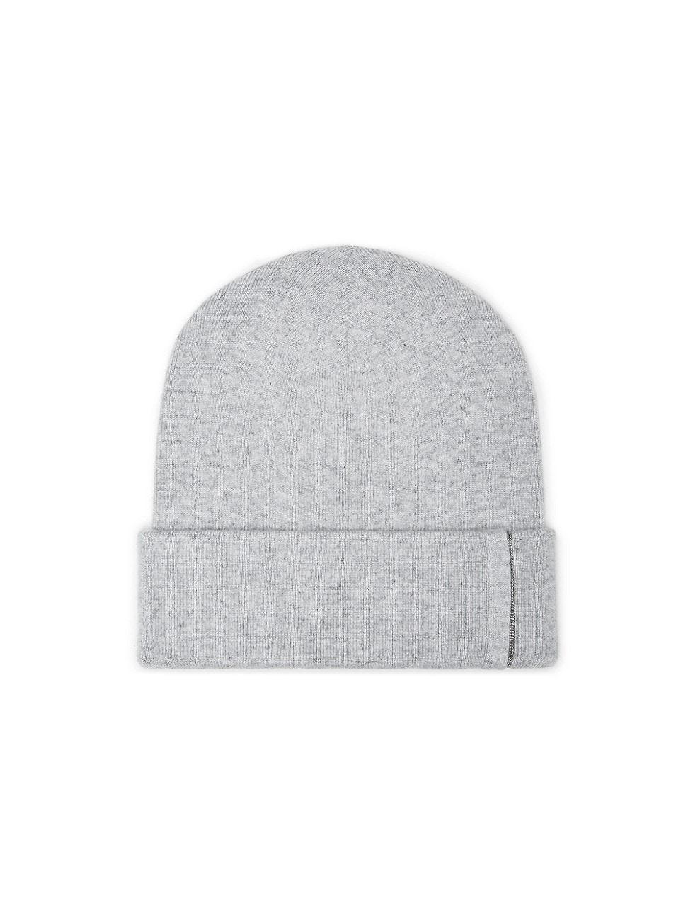 Womens Cashmere Rib Knit Beanie with Monili Product Image