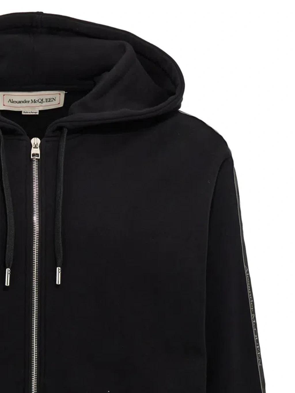 Black Zip-up Hoodie With Logo Tape Product Image