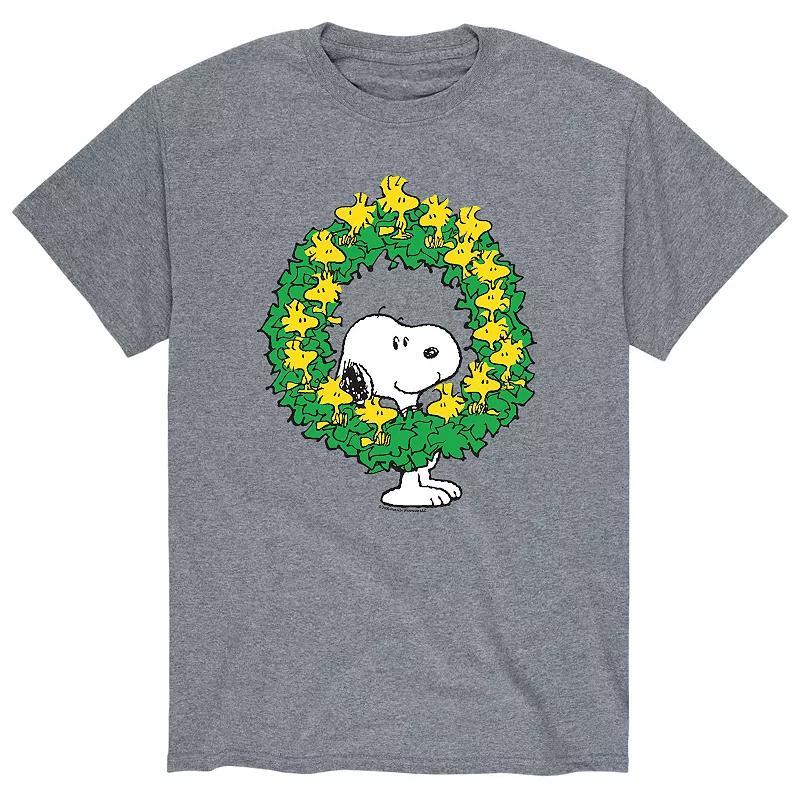 Mens Peanuts Wreath Fam Tee Athletic Grey Product Image