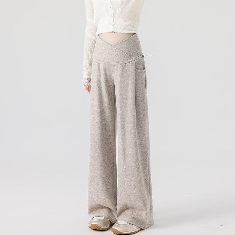 Maternity Elastic Waist Plain Wide Leg Pants Product Image