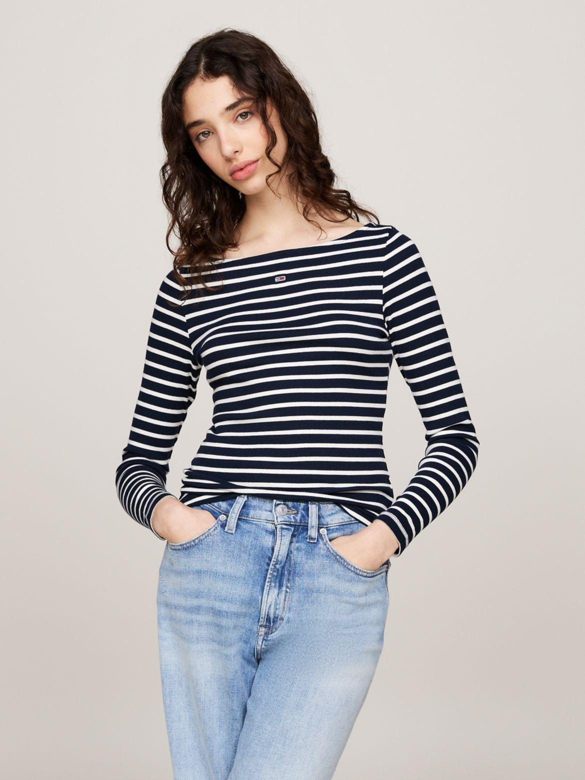 Tommy Jeans Womens Brenton Striped Long-Sleeve Top - DARK NIGHT NAVY product image