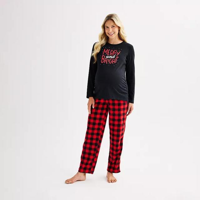 Maternity Jammies For Your Families Merry & Bright Buffalo Plaid Pajama Top & Fleece Wide Leg Pajama Bottoms Set, Womens Product Image