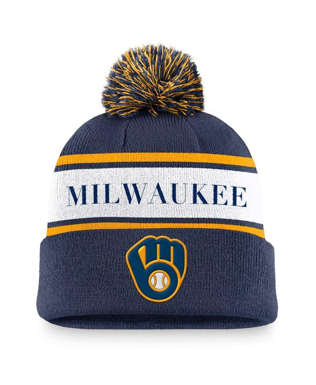 Milwaukee Brewers Team Stripe Peak Nike Men's MLB Cuffed Pom Beanie Product Image