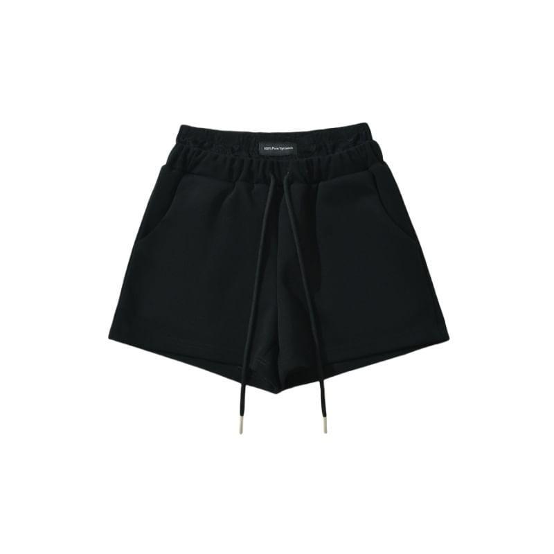 Drawstring Waist Applique Lace Trim Sweat Shorts Product Image