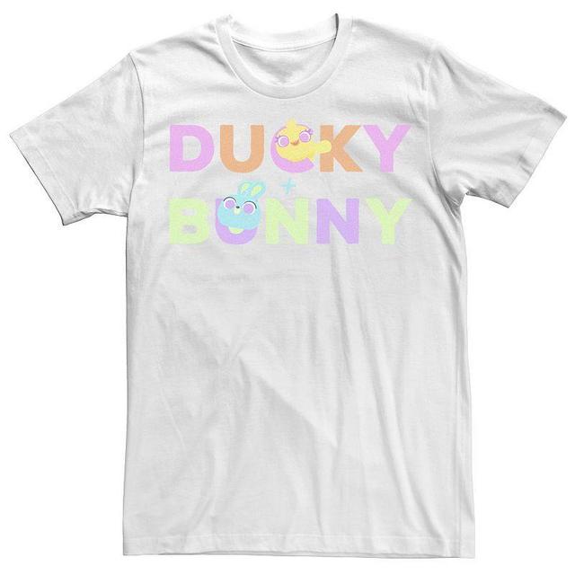 Mens Disney / Pixar Toy Story 4 Ducky & Bunny Colorful Names Logo Tee White Product Image