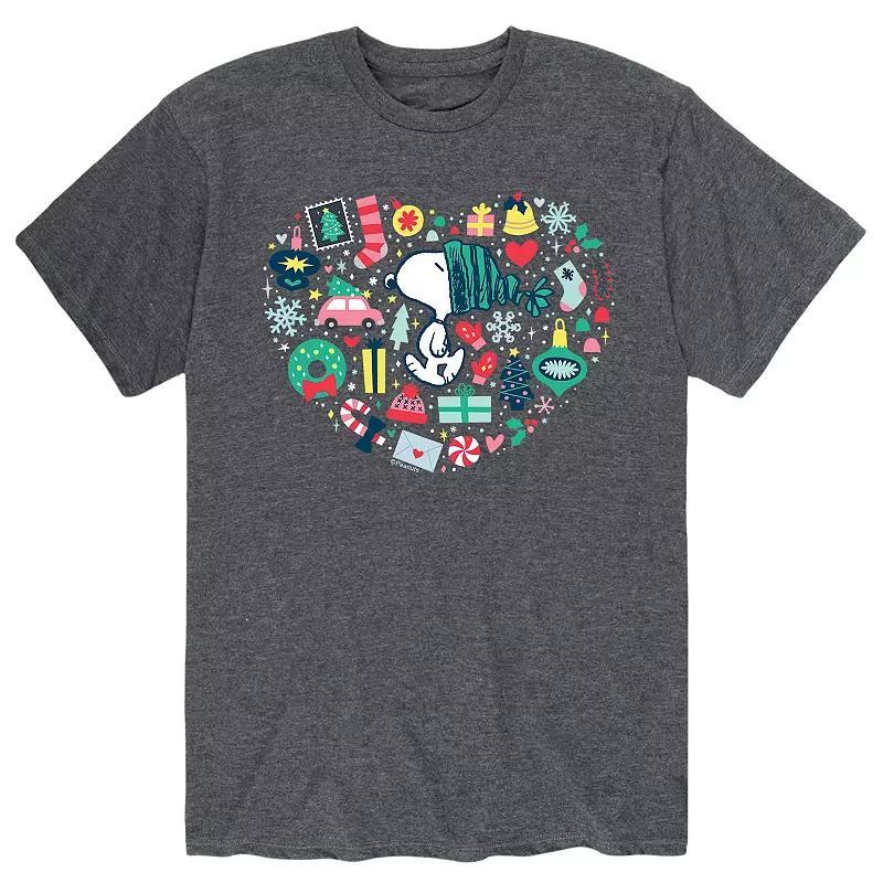 Mens Peanuts Holiday Heart Tee Grey Product Image