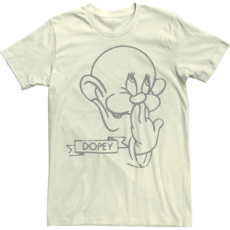 Mens Disney Snow White Dopey Line Art Big Face Tee Natural Product Image