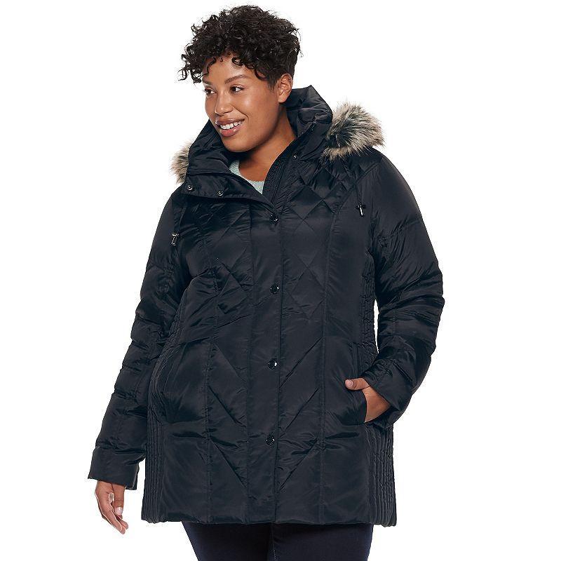 Plus Size TOWER by London Fog Hooded Faux-Fur Down Puffer Coat, Womens Blue Product Image