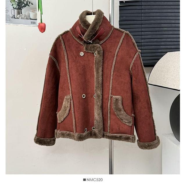 Fleece-Lined Faux-Suede Biker Jacket Product Image