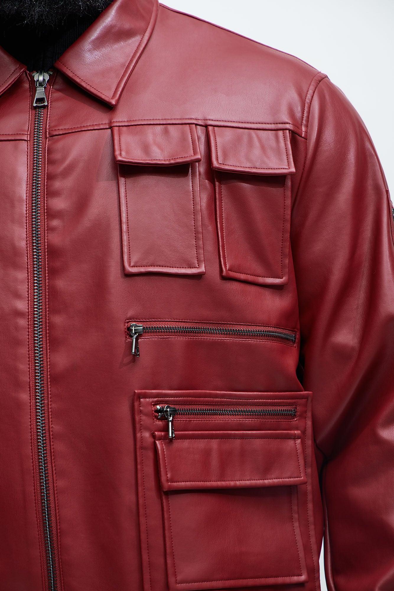 Austin Cargo Varsity Jacket - Burgundy Product Image