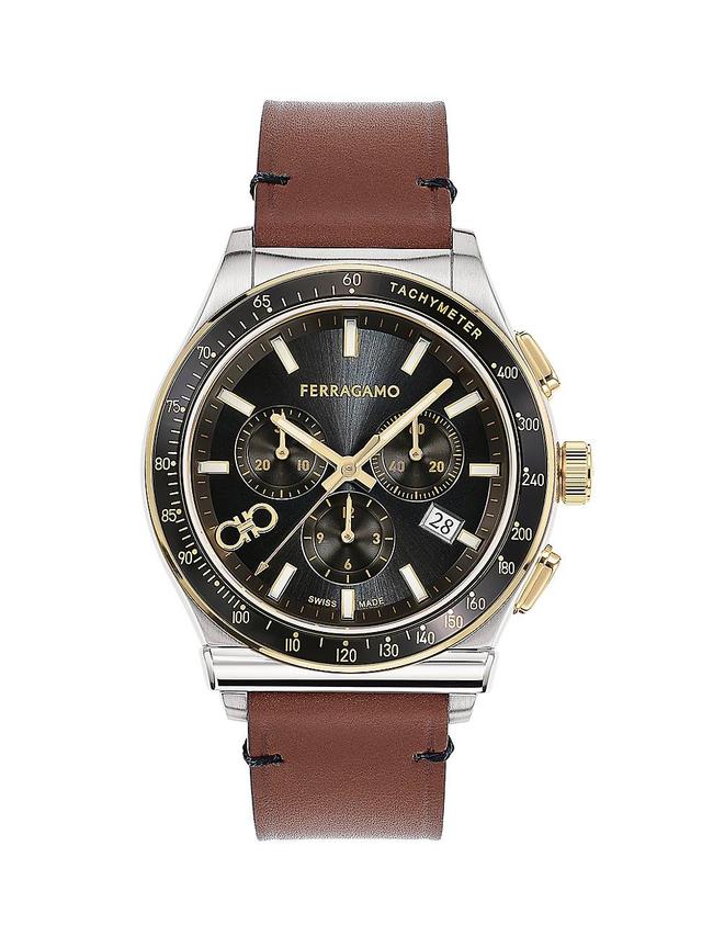 Salvatore Ferragamo Mens 1927 Swiss Chronograph Brown Leather Strap Watch 42mm - Stainless Steel Product Image