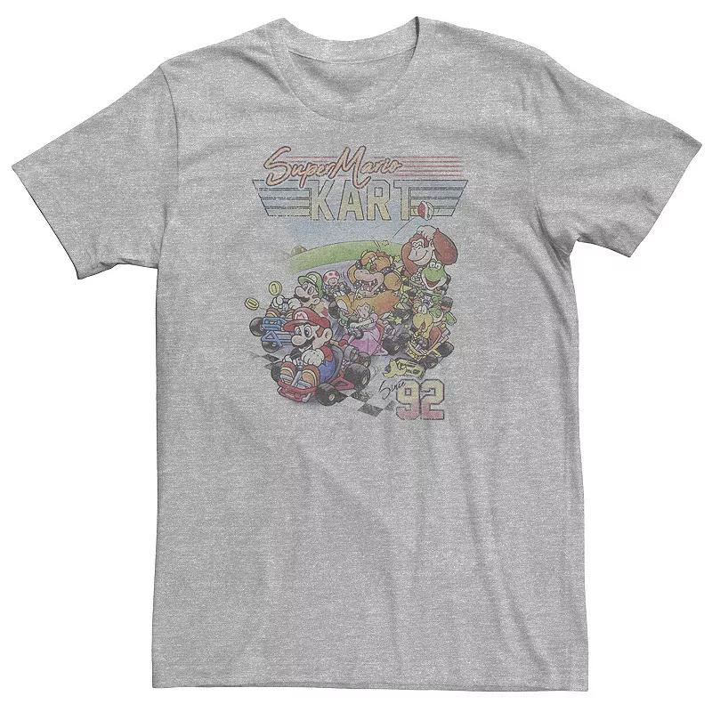 Big & Tall Mario Kart 92 Group Shot Distressed Tee, Mens Athletic Grey Product Image