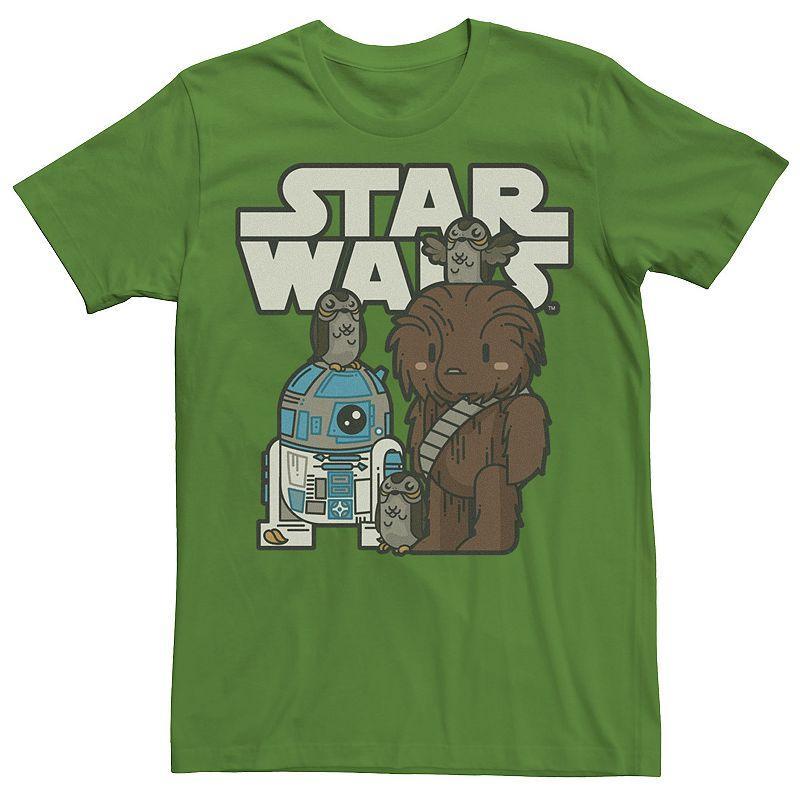 Mens Star Wars Last Jedi R2-D2, Porgs, and Chewie Cutie Cartoon Tee Grey Product Image