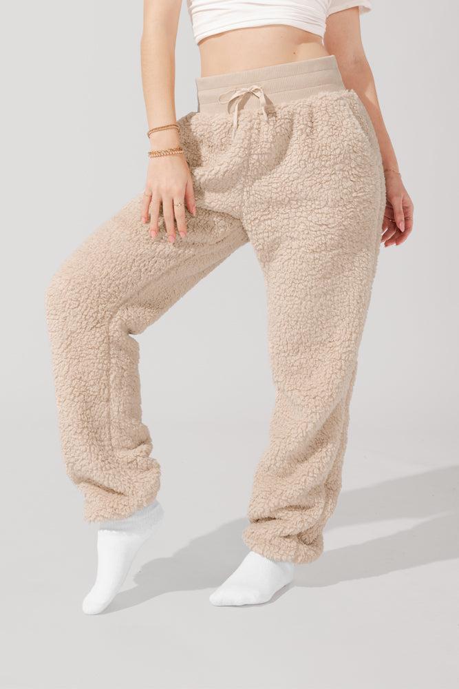 Blanket Pants in Faux Sherpa - Taupe Product Image