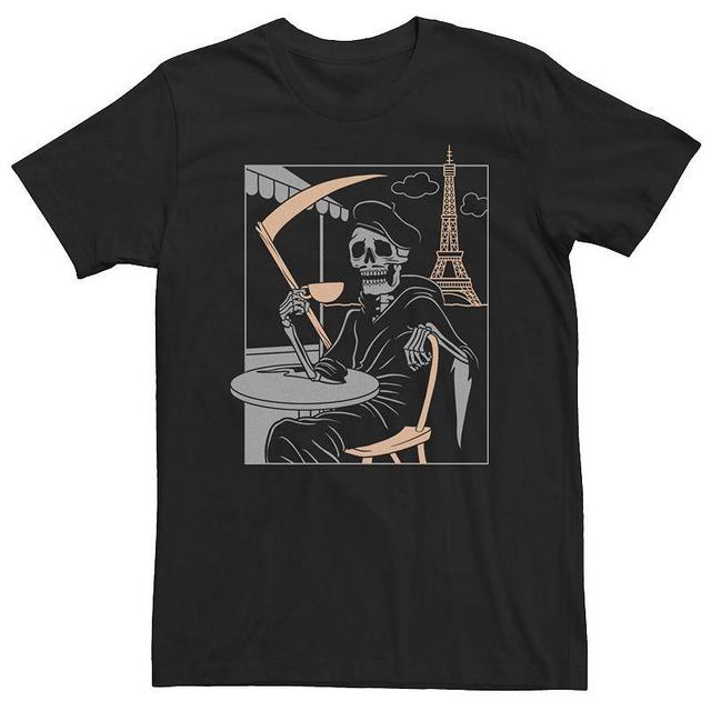 Mens Grim Reaper Coffee Break In Paris Poster Graphic Tee Grey Heather Product Image