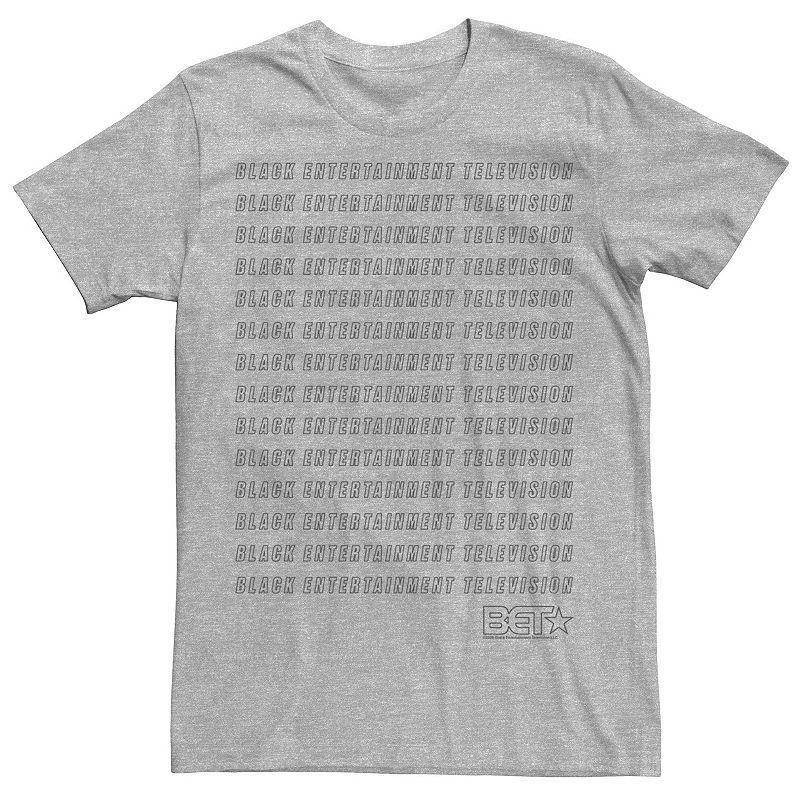 Mens BET Black Entertainment Television Text Stack Logo Tee Athletic Grey Product Image