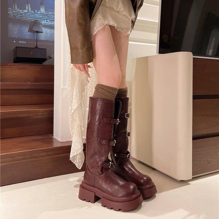 Platform Buckle Tall Boots Product Image