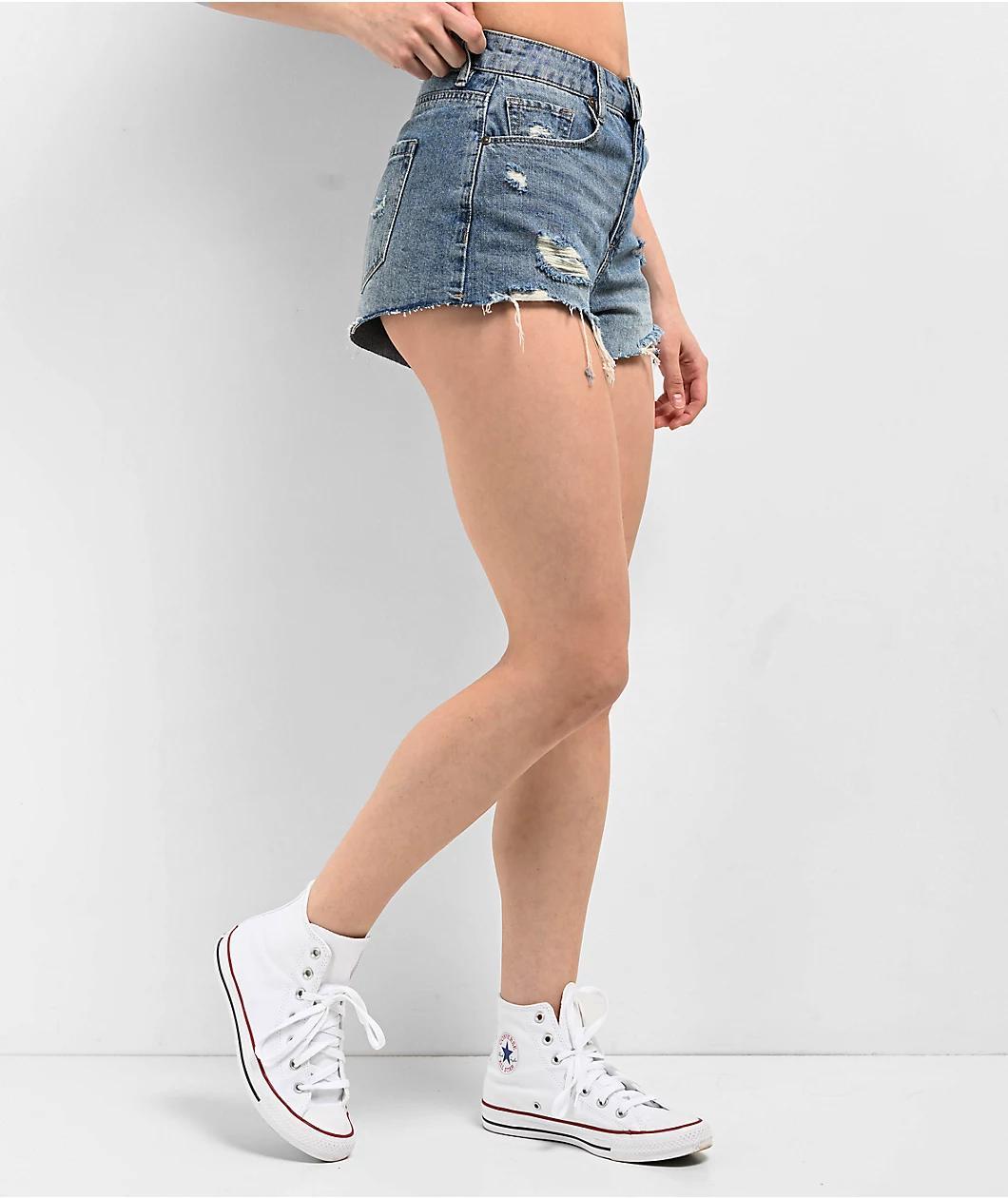 Empyre Weekend Festival Light Wash Blue Denim Cutoff Shorts Product Image