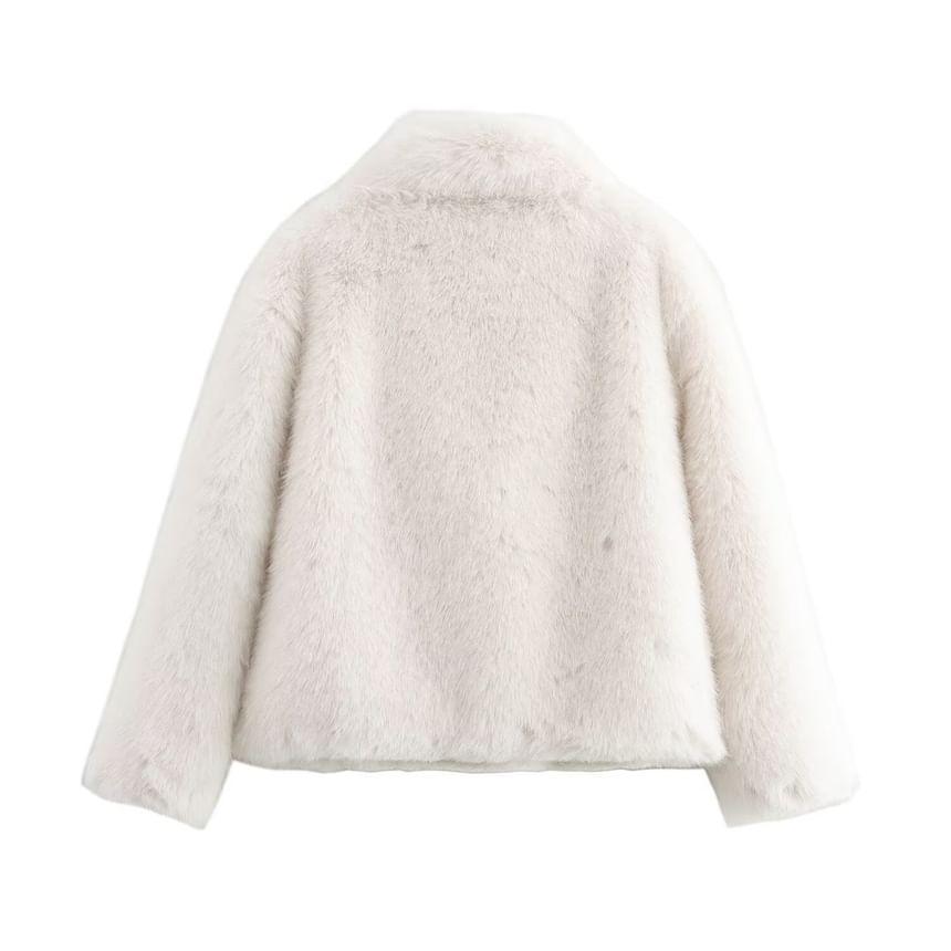 Lapel Collar Fluffy Button Jacket Product Image