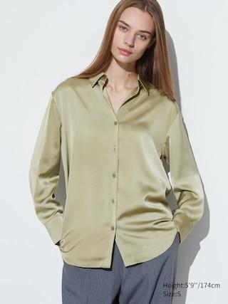 Womens Satin Blouse Green Medium UNIQLO US Product Image