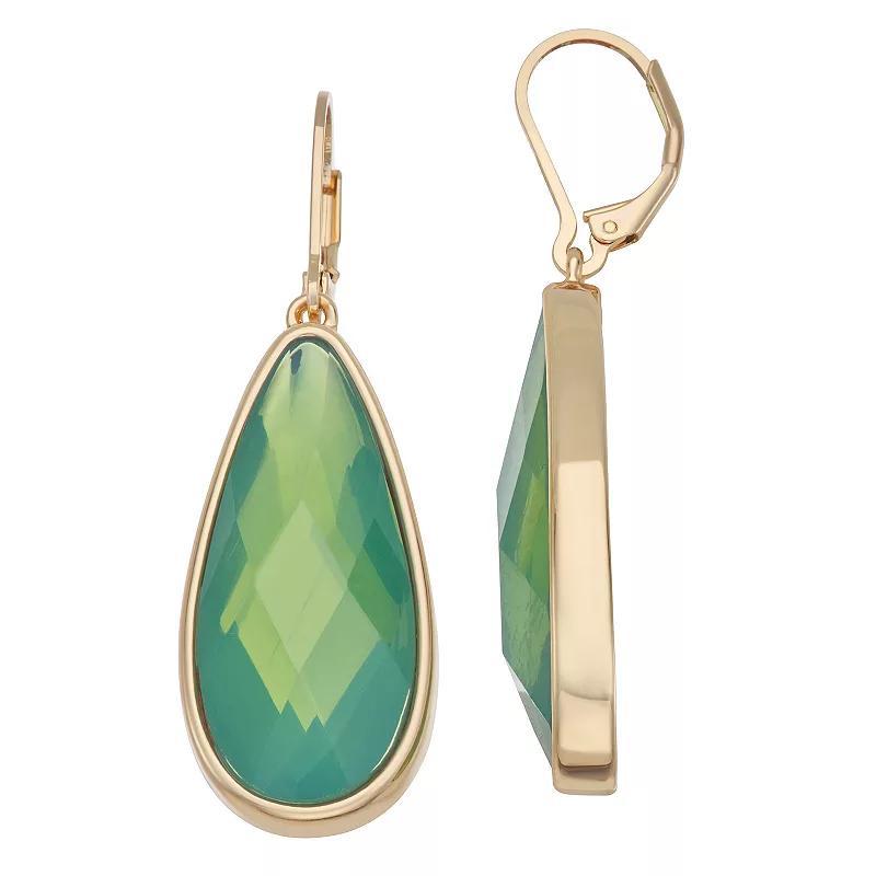 Nine West Gold Tone Teardrop Leverback Drop Earrings, Womens, Green Product Image