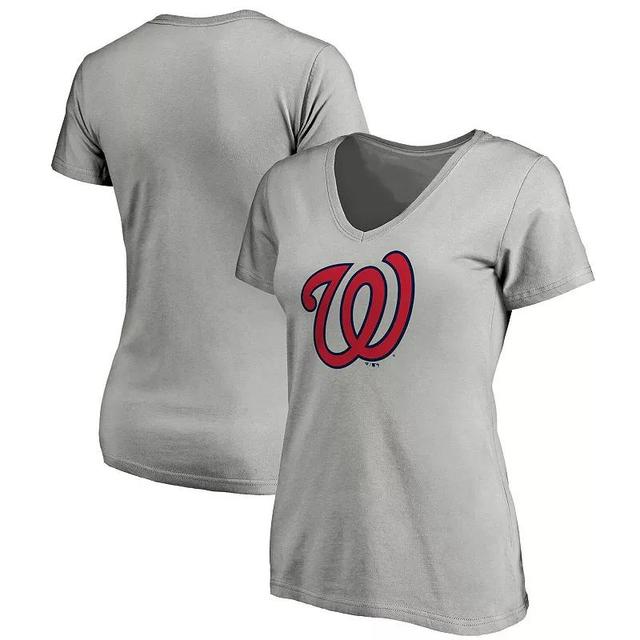 Womens Fanatics Branded Heathered Gray Washington Nationals Core Official Logo V-Neck T-Shirt Product Image