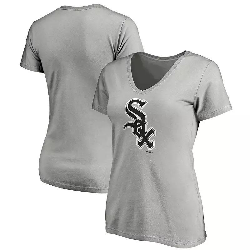 Womens Fanatics Branded Heathered Gray Chicago White Sox Core Official Logo V-Neck T-Shirt Product Image