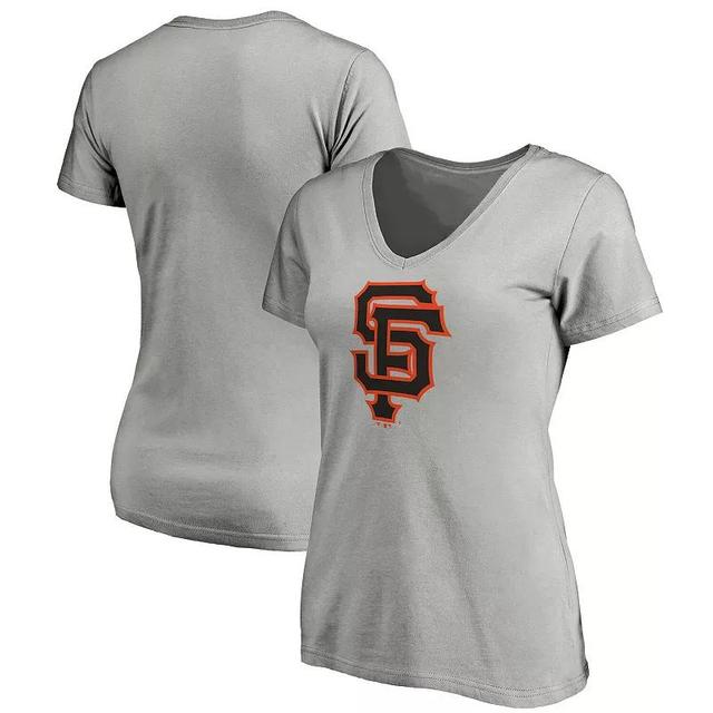 Womens Fanatics Branded Heathered Gray San Francisco Giants Core Official Logo V-Neck T-Shirt Product Image