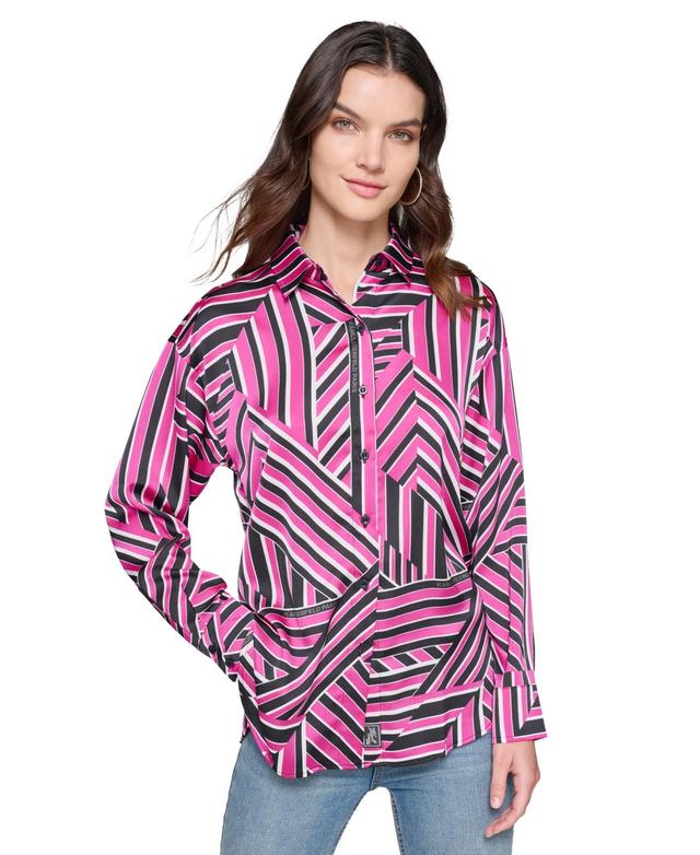 Karl Lagerfeld Paris Womens Oversized Printed Button-Down Top, Regular & Petite Product Image