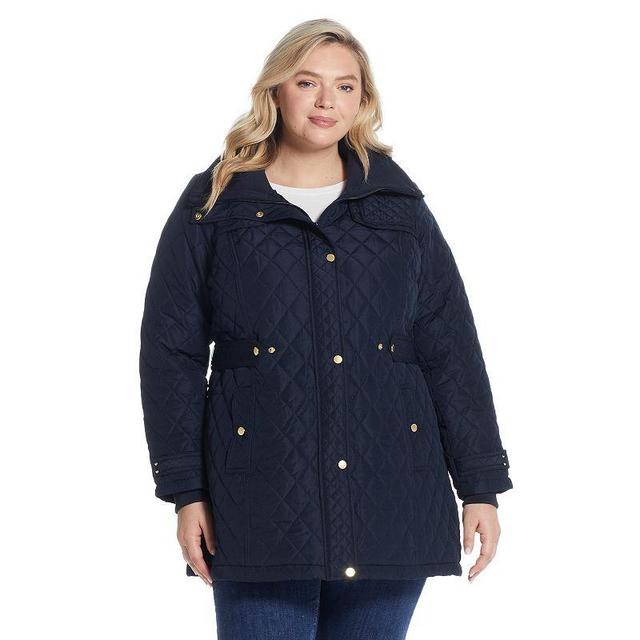 Plus Size Weathercast Hood Quilted Walker Jacket, Womens Blue Product Image