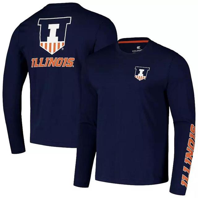 Mens Colosseum Illinois Fighting Illini Logo Lockup 3-Hit Active Blend Long Sleeve T-Shirt Blue Product Image