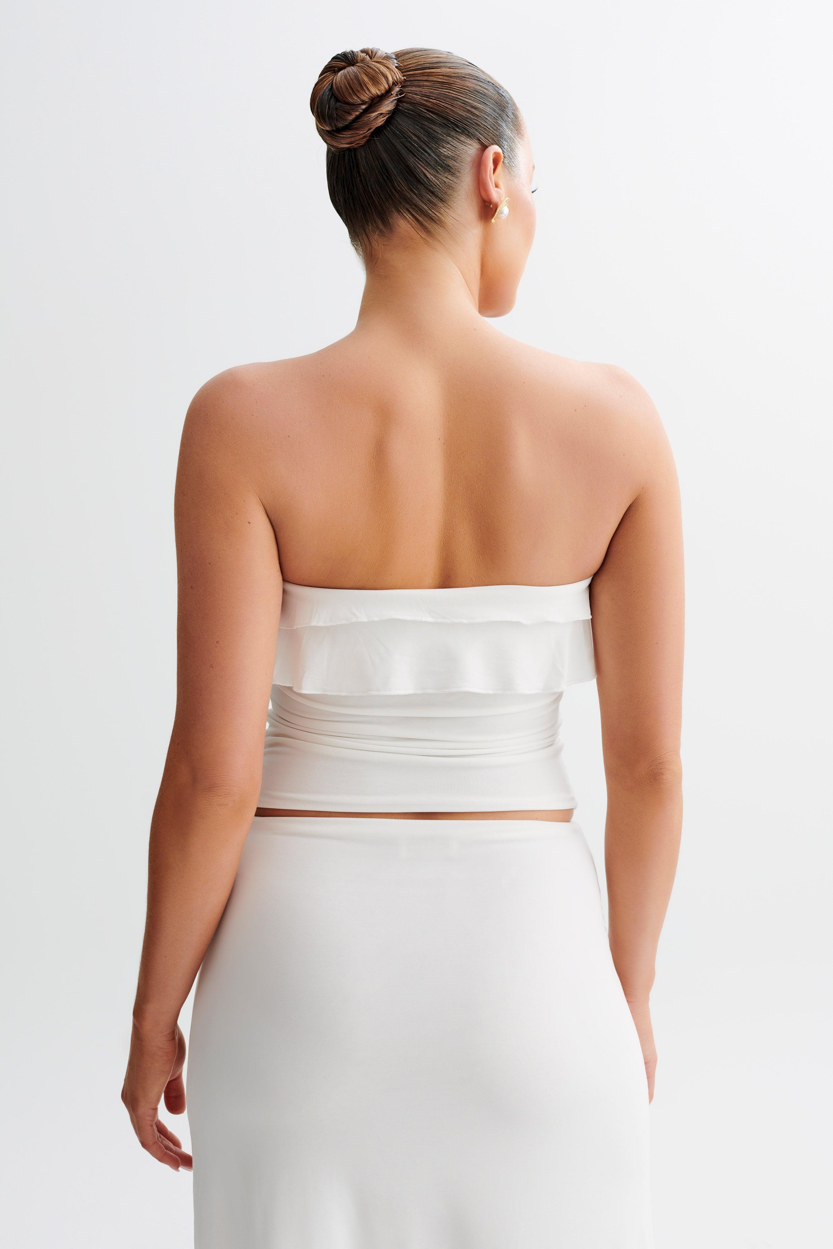 Bea Strapless Slinky Ruffle Top - White Product Image