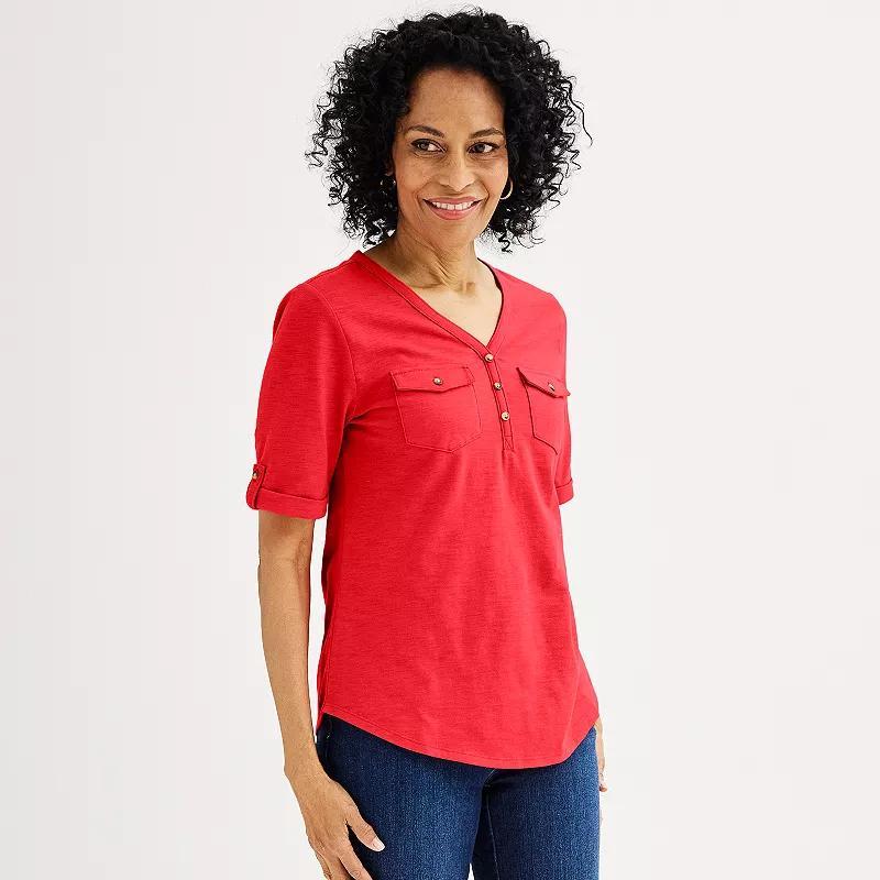 Womens Croft & Barrow Elbow Sleeve Utility Henley Top Product Image