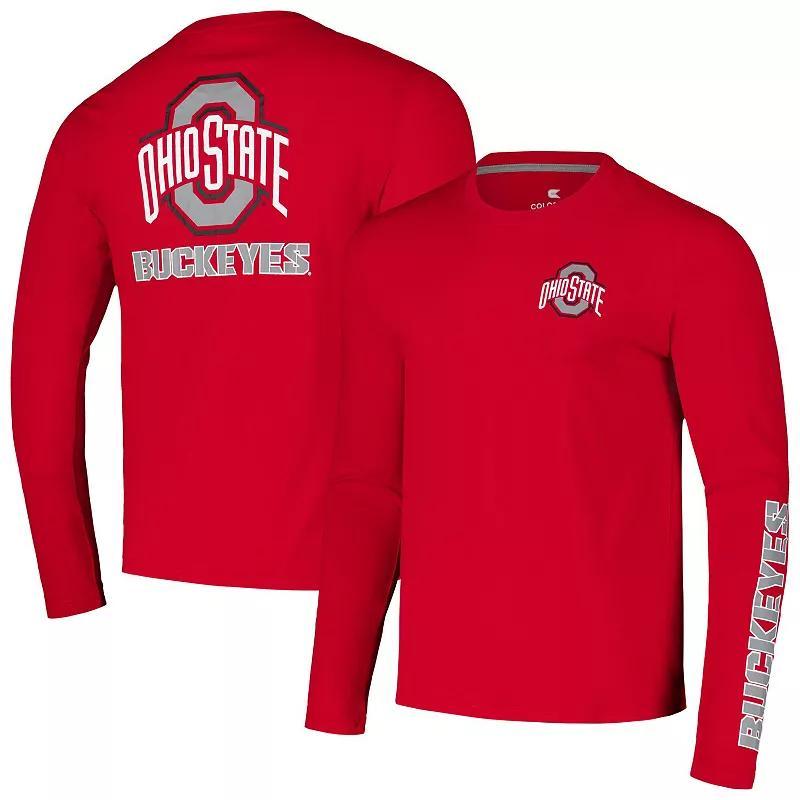 Mens Colosseum Scarlet Ohio State Buckeyes Logo Lockup 3-Hit Active Blend Long Sleeve T-Shirt Product Image