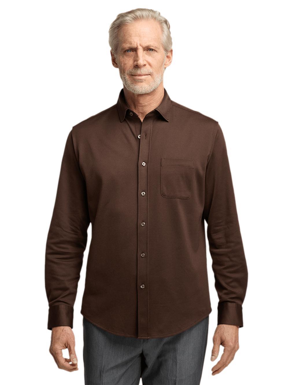 Cotton Blend Button Front Polo - Brown Product Image