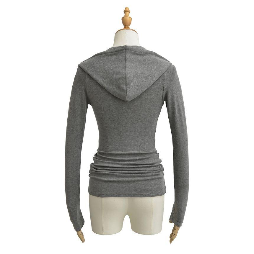 Long-Sleeve Plain Hooded T-Shirt Product Image