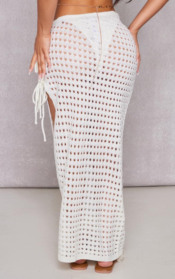 Petite Cream Open Knit Tie Side Maxi Skirt With Split Product Image