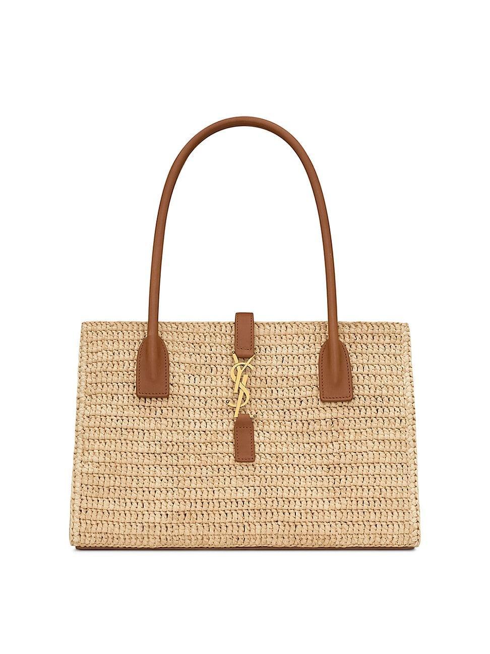 Womens Panier Rectangle Tote Bag in Raffia and Leather Product Image