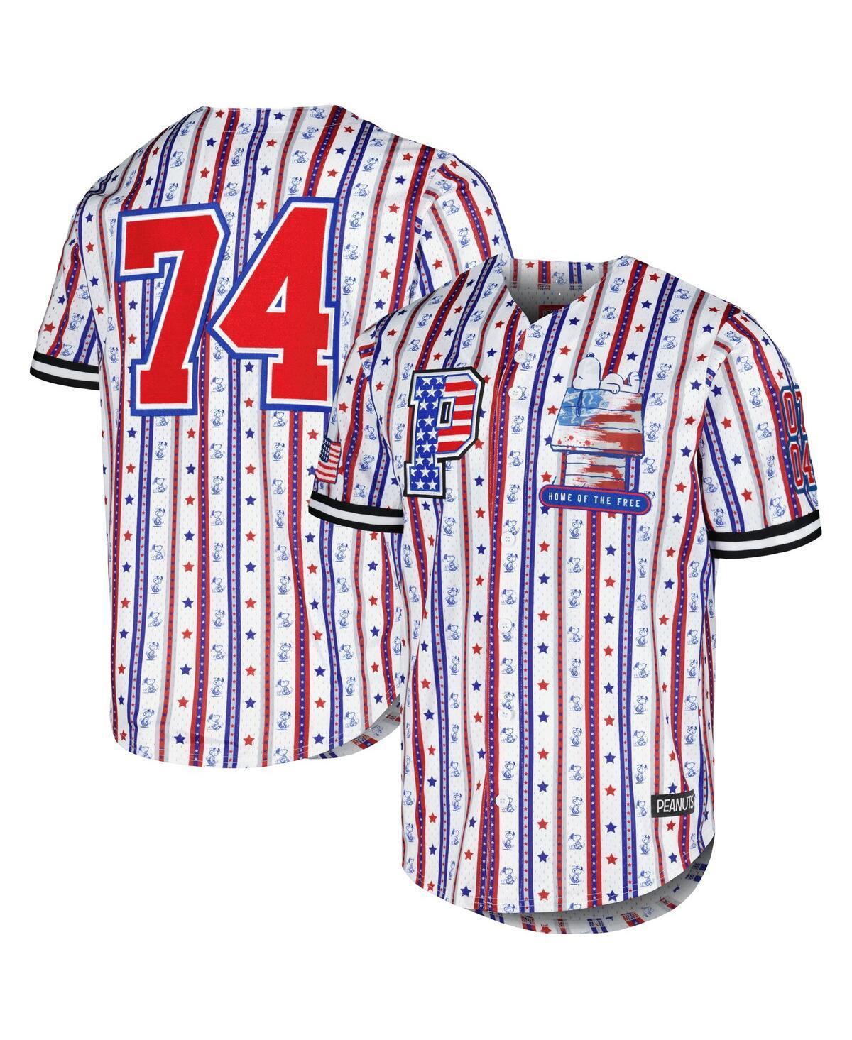 Mens Freeze Max White Peanuts Home of the Free Baseball Jersey - White Product Image