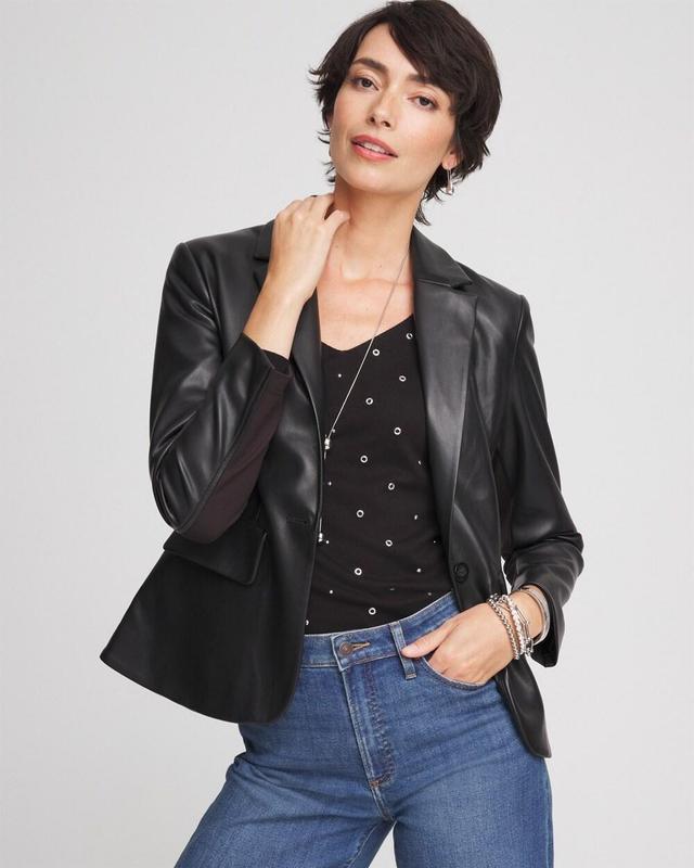 Women's Faux Leather Peplum Blazer Product Image