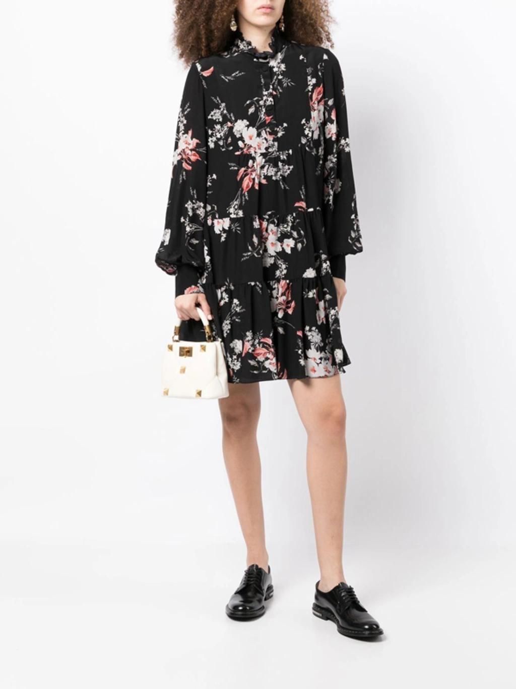 Karla Floral-print Silk Crepe De Chine Shirt Dress In Black Product Image