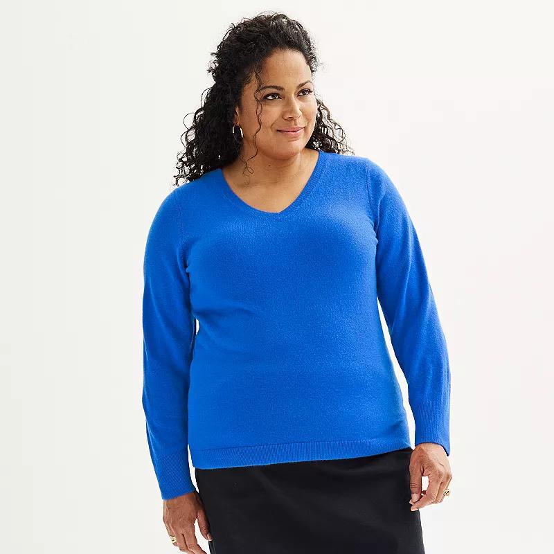 Plus Size Croft & Barrow Extra Soft V-Neck Sweater, Womens Product Image