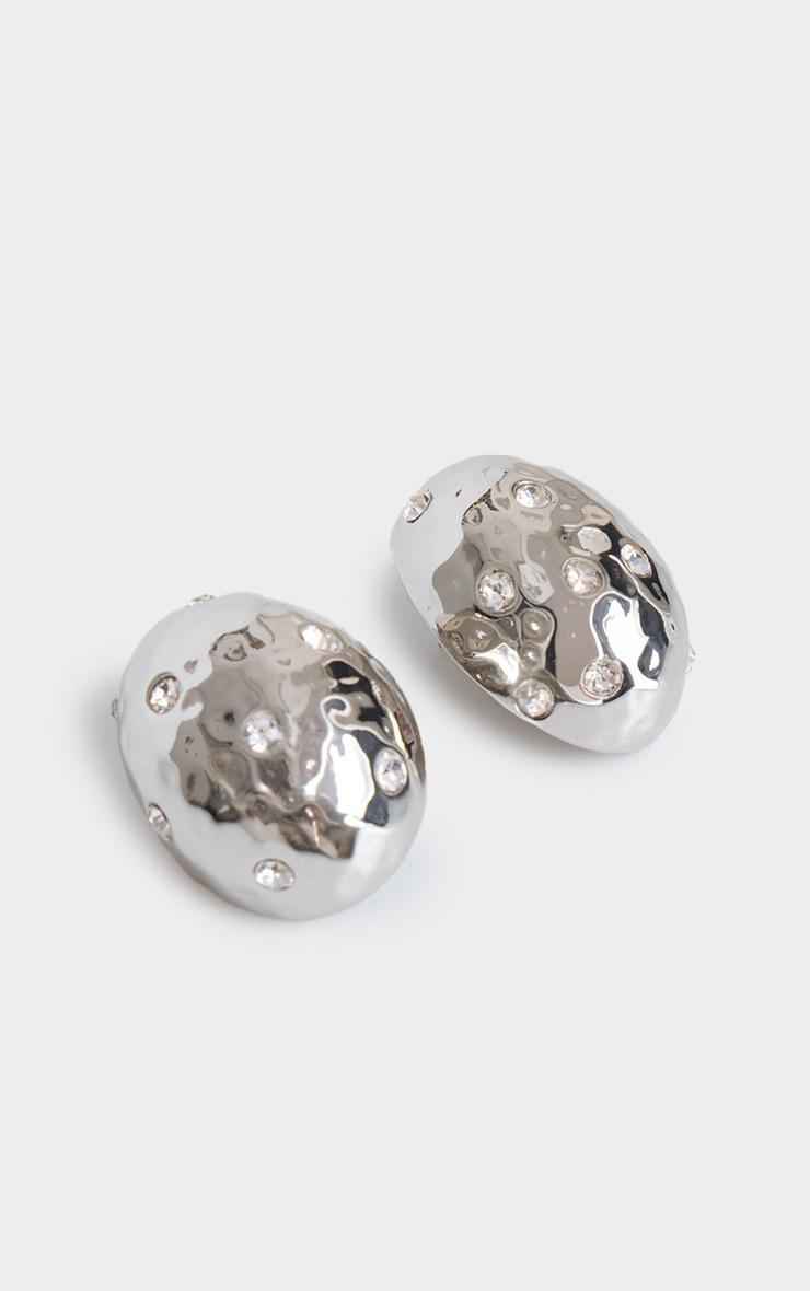 Silver Molten Diamante Pebble Statement Earrings Product Image