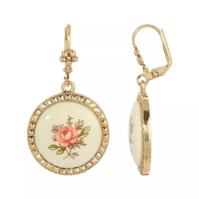 1928 Flower Enamel Round Drop Earrings, Womens, Pink Product Image