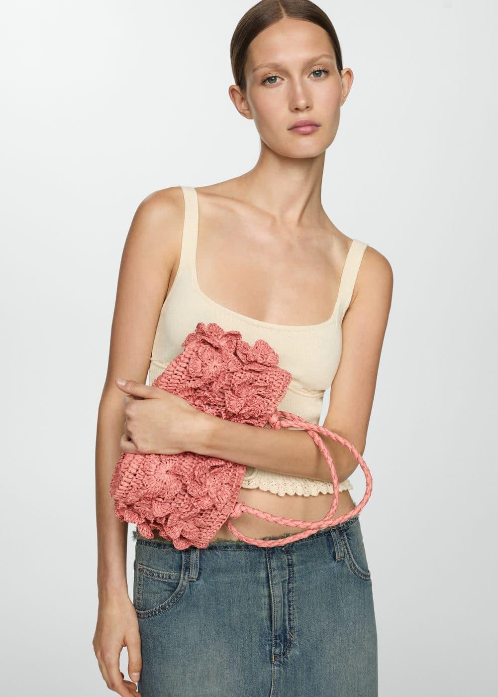 MANGO - Raffia effect flower bag - One size - Women Product Image