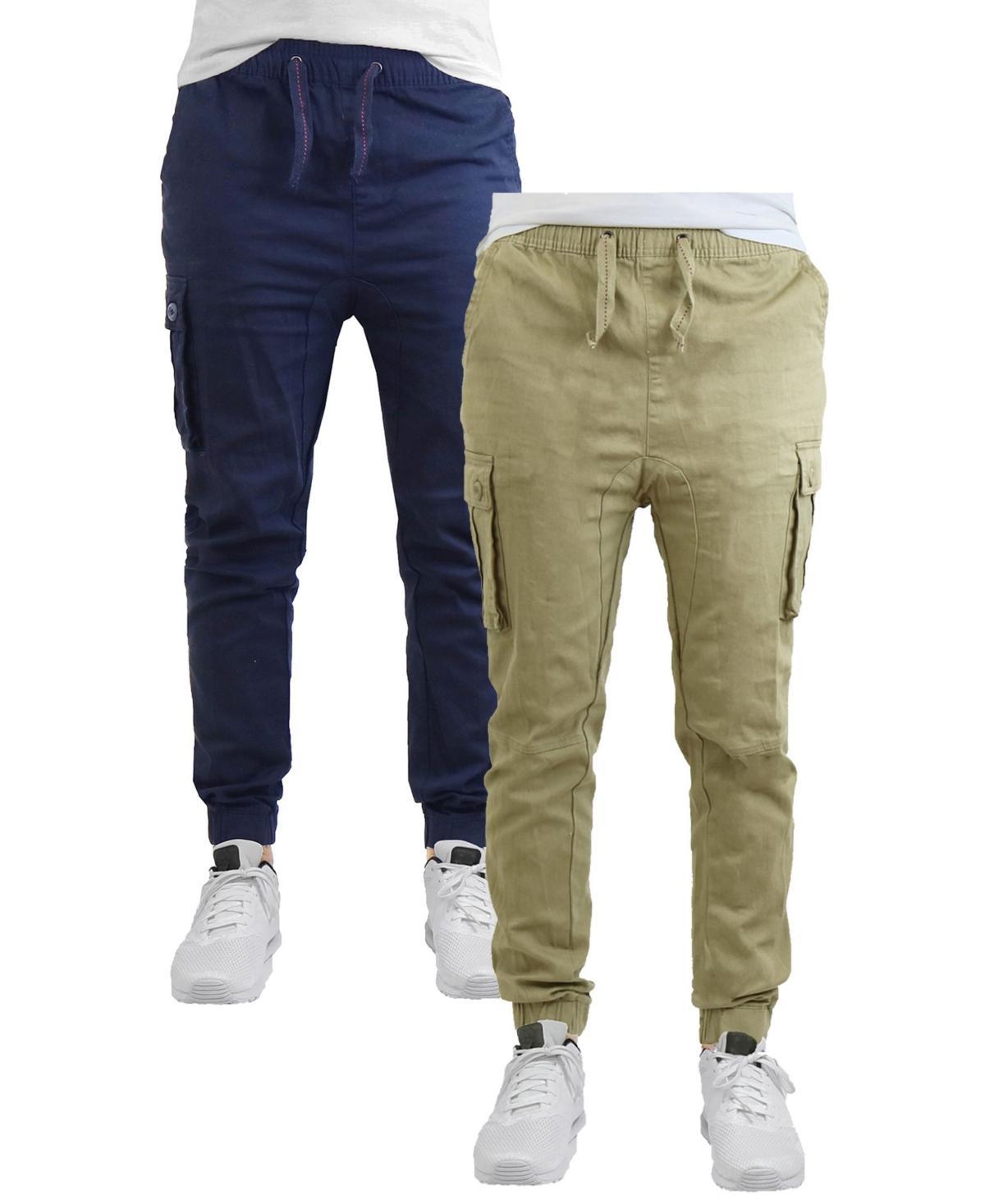 Galaxy By Harvic Mens Cotton Stretch Twill Cargo Joggers, Pack of 2 - Navy Product Image