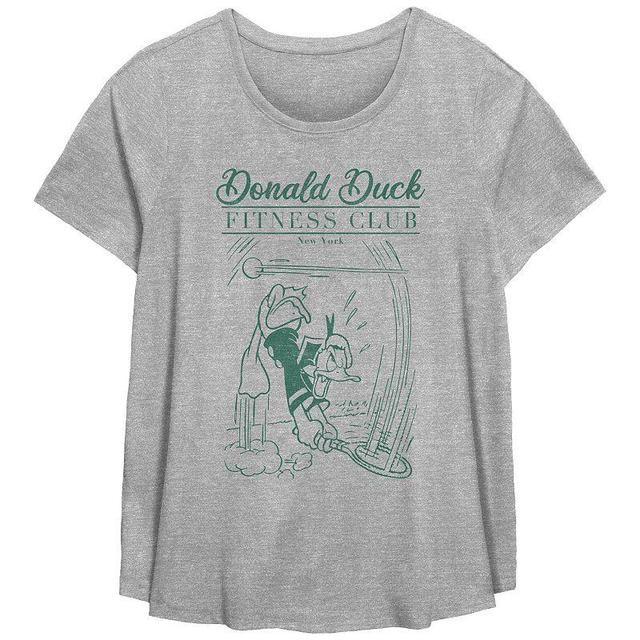 Disneys Donald Duck Fitness Club Plus Size Flowy Graphic Tee, Womens Grey Gray Product Image