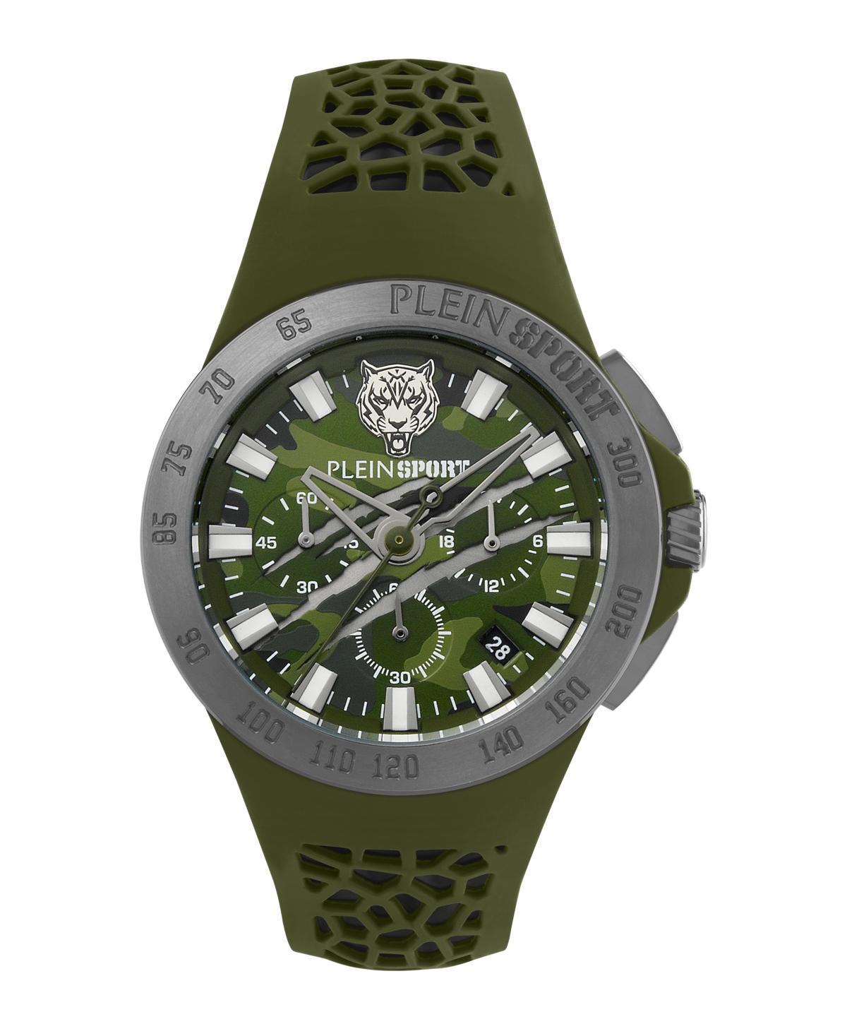 Plein Sport Mens Thunderstorm Chrono Green Silicone Strap Watch 43mm - Green Product Image