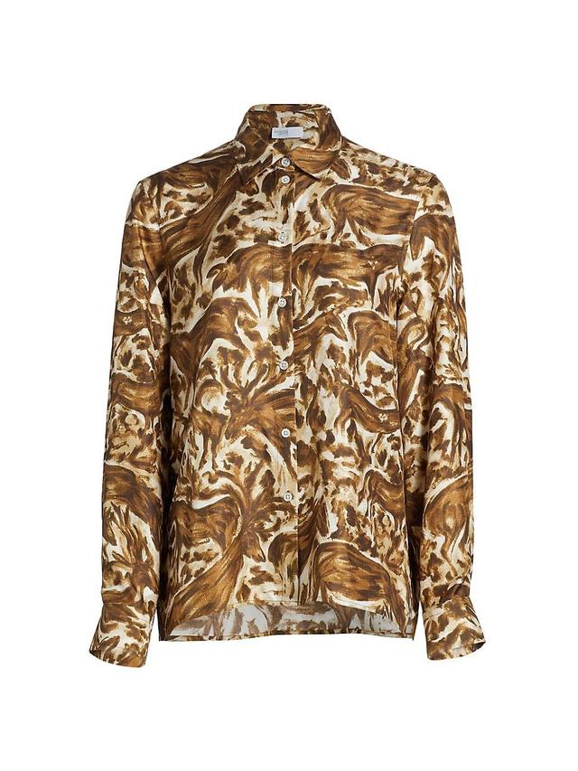 Womens Abstract Horse-Print Silk Long-Sleeve Shirt Product Image